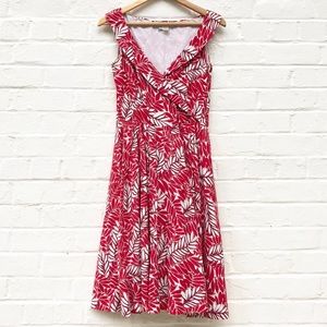 Zara Midi Shawl Sundress - Red & White Leaf Print
